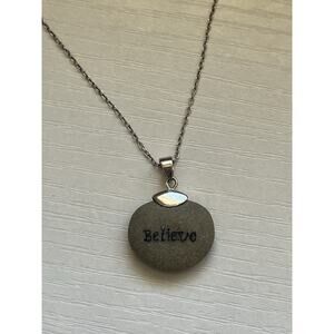 Cellini Womans Necklace Sterling Silver Stone "Believe" Pendant Necklace